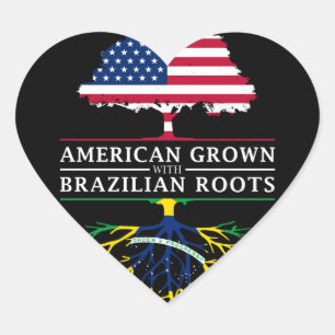 American Grown with Brazilian Roots   Brazil Heart Sticker