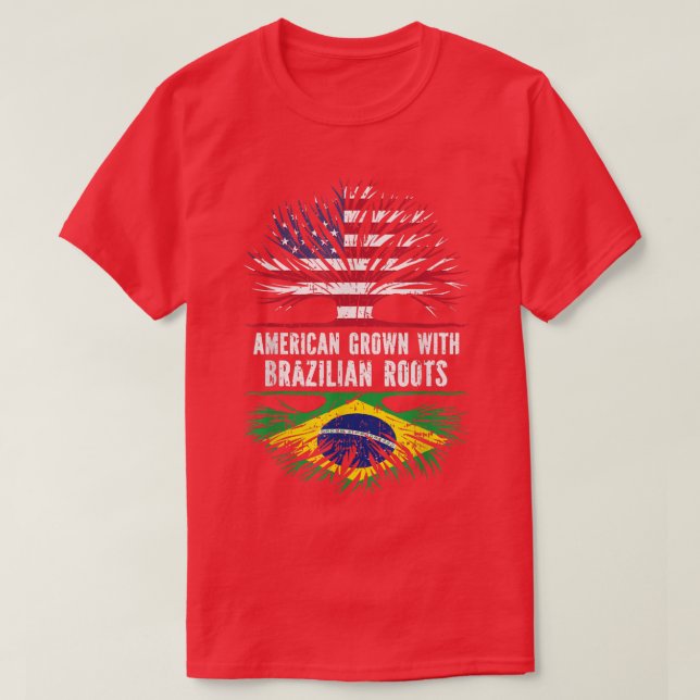 American Grown with Brazilian Roots USA Flag Brazi T-Shirt (Design Front)