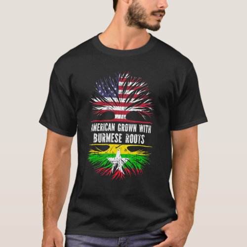 American Grown With Burmese Roots Usa Flag Myanmar T_Shirt