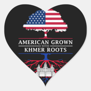American Grown with Cambodian Roots   Cambodia Heart Sticker