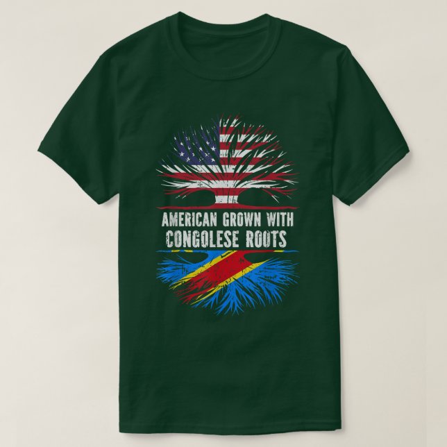 American Grown with Congolese Roots USA Flag Congo T-Shirt (Design Front)