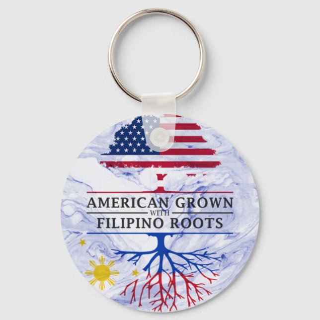 American Grown with Filipino Roots Marble Style Keychain (Front)
