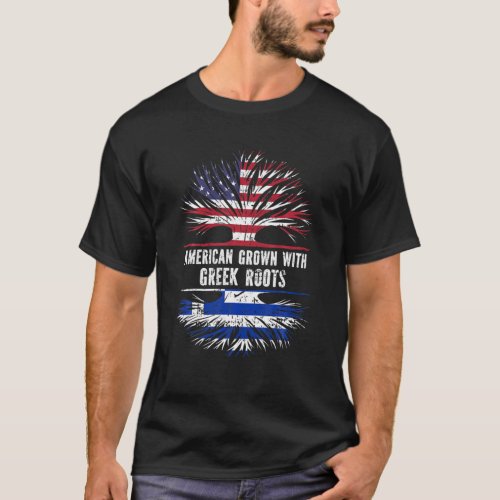 American Grown With Greek Roots USA Flag Greece T_Shirt