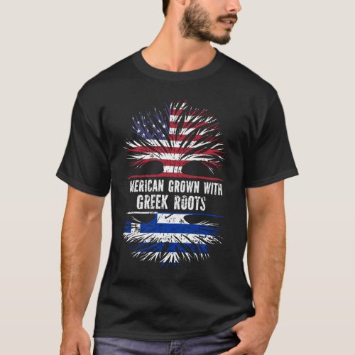 American Grown with Greek Roots USA Flag T_Shirt