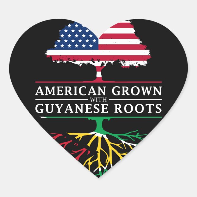 American Grown with Guyanese Roots   Guyana Design Heart Sticker (Front)