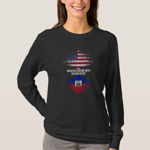 American Grown With Haitian Roots Usa Flag Haiti T_Shirt