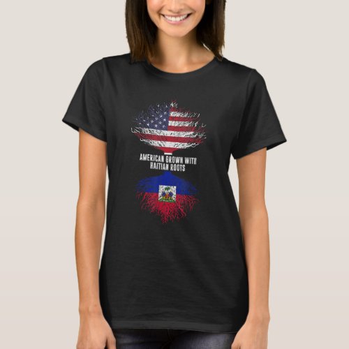 American Grown With Haitian Roots Usa Flag Haiti T_Shirt