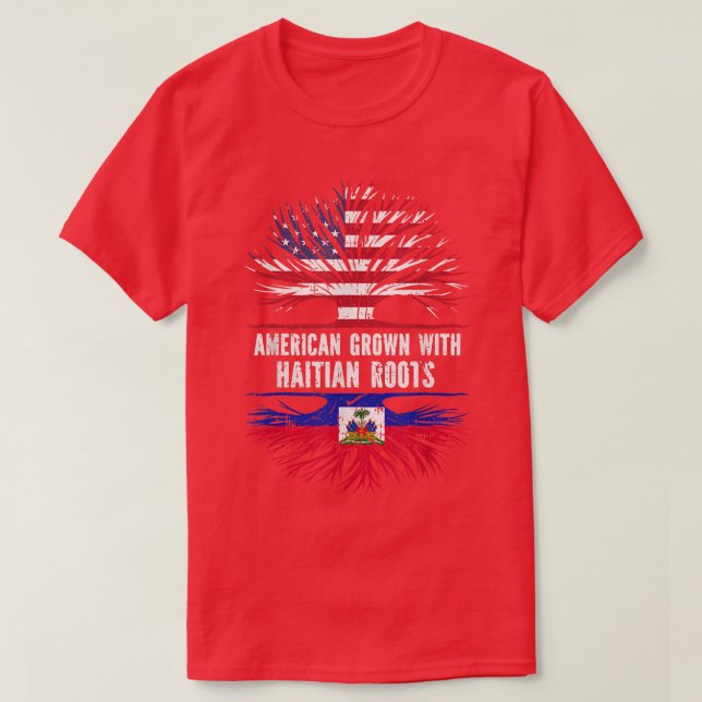 American Grown with Haitian Roots USA Flag Haiti  T-Shirt (Design Front)