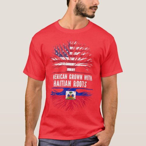 American Grown with Haitian Roots USA Flag Haiti  T_Shirt