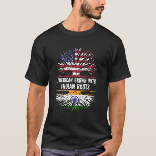 American Grown With Indian Roots USA Flag India As T_Shirt