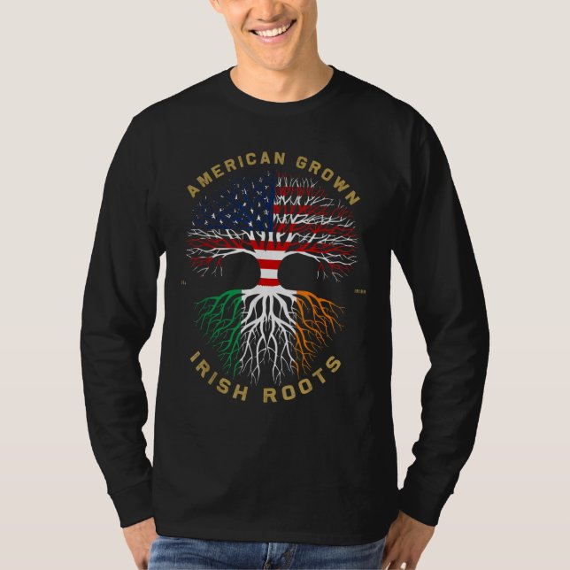 American Grown With Irish Roots Tree USA Flag Uniq T-Shirt (Front)