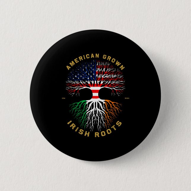 American Grown With Irish Roots Tree Usa Ireland F Button (Front)
