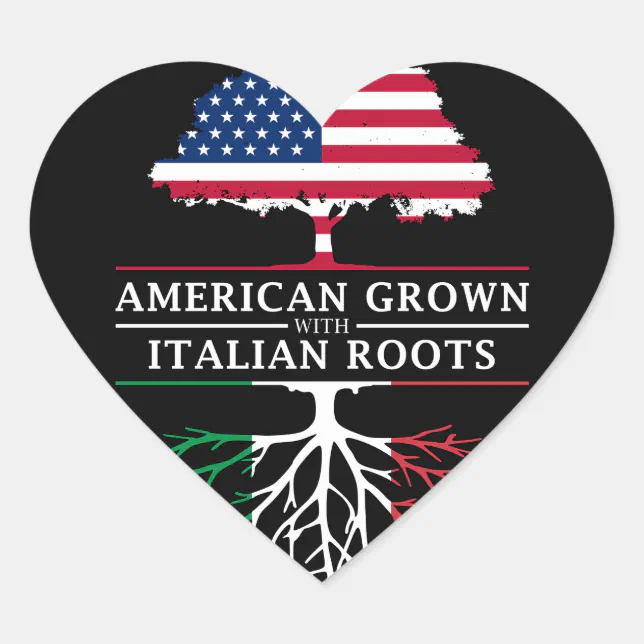 American Grown with Italian Roots Italy Design Heart Sticker | Zazzle