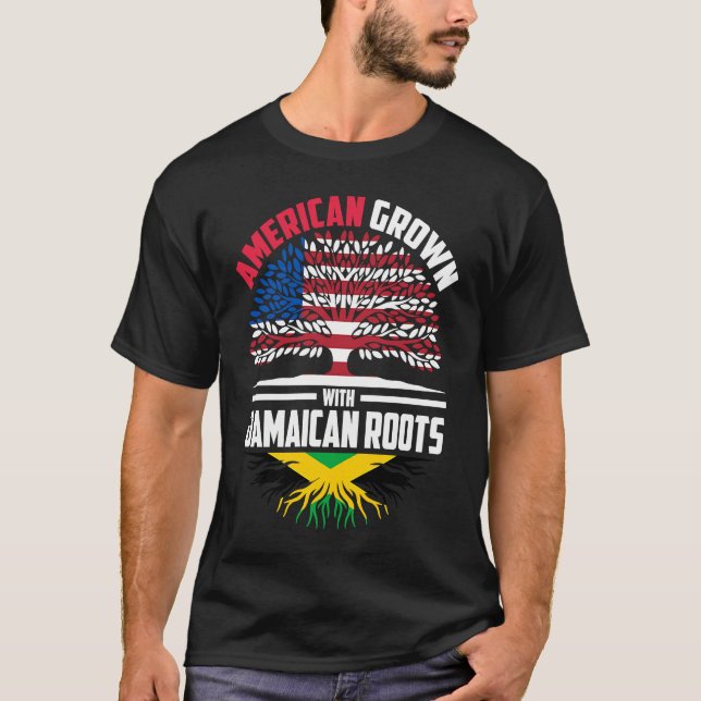 American Grown With Jamaican Roots Jamaica Flag He T-Shirt (Front)