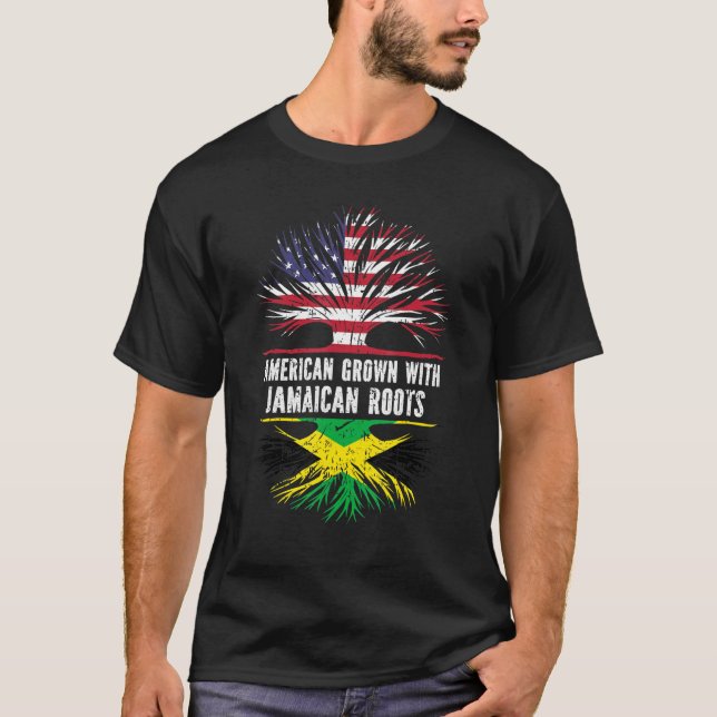 American Grown With Jamaican Roots Usa Flag Jamaic T-Shirt (Front)
