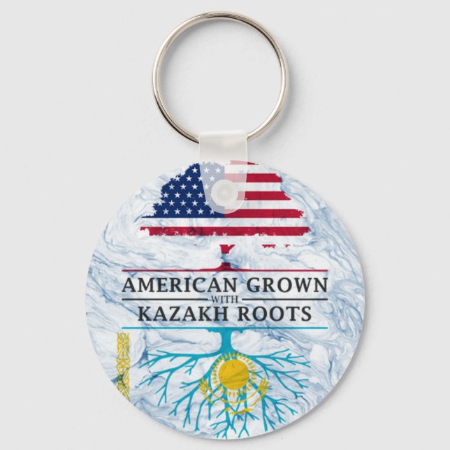American Grown with Kazakh Roots Marble Style Keychain (Front)