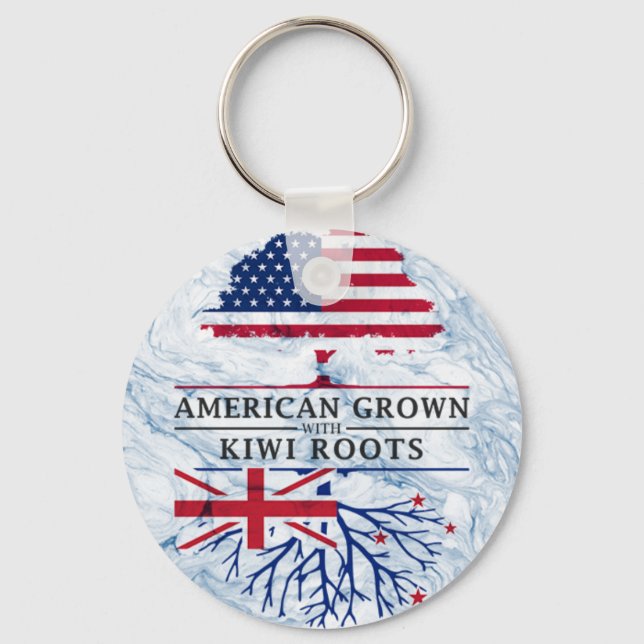 American Grown with Kiwi Roots Marble Style Design Keychain (Front)