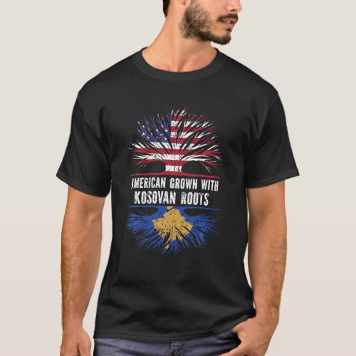 American Grown With Kosovan Roots USA Flag Kosovo T_Shirt
