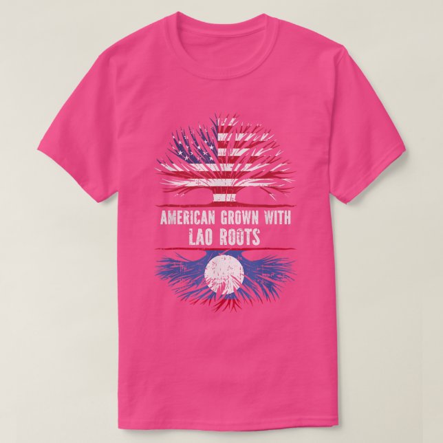 American Grown with Laotian Roots USA Flag Laos  T-Shirt (Design Front)