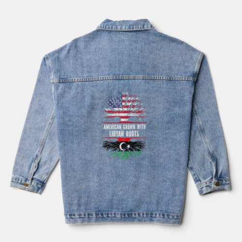 American Grown With Libyan Roots Usa Flag Libya  Denim Jacket