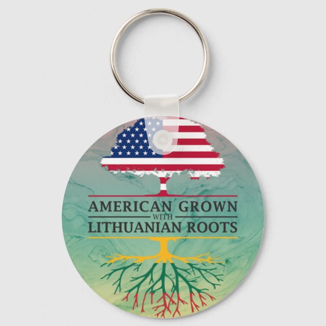 American Grown with Lithuanian Roots Marble Style Keychain (Front)