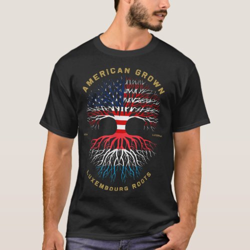 American Grown With Luxembourg Root Tree USA Flag  T_Shirt