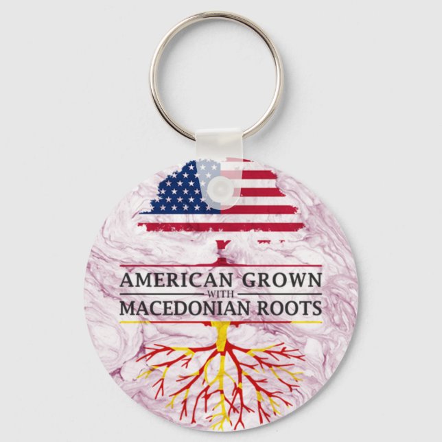 American Grown with Macedonian Roots Marble Style Keychain (Front)