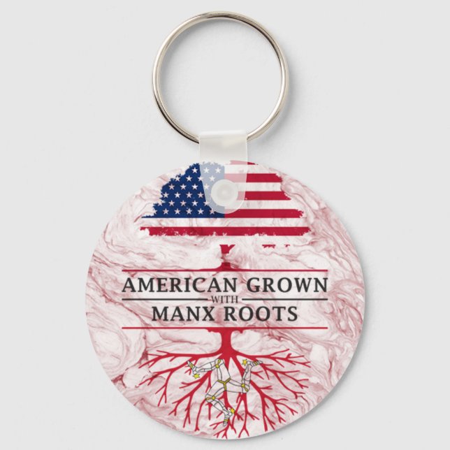 American Grown with Manx Roots Marble Style Design Keychain (Front)