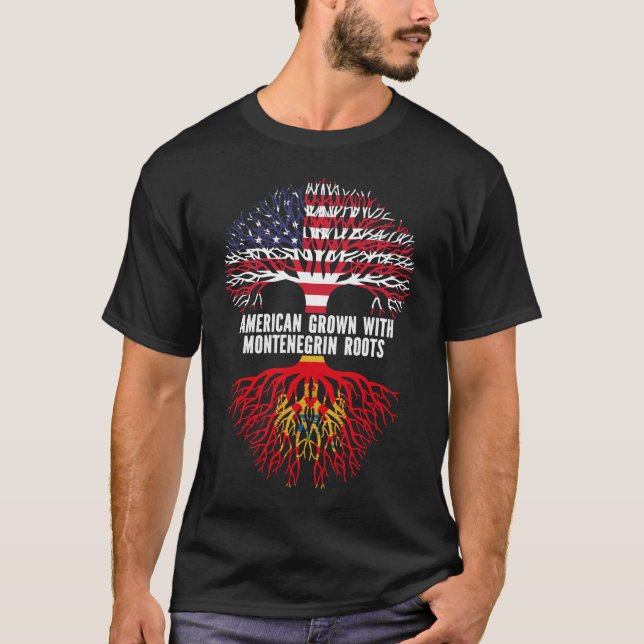 American Grown with Montenegrin Roots USA Flag T-Shirt (Front)