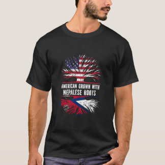 American Grown with Nepalese Roots USA Flag Nepal T-Shirt