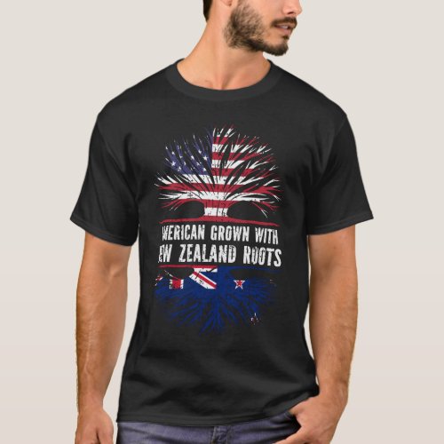 American Grown with New Zealand Roots USA Flag T_Shirt