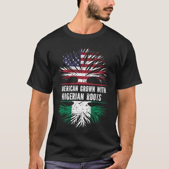 American Grown with Nigerian Roots USA Flag T-Shirt (Front)