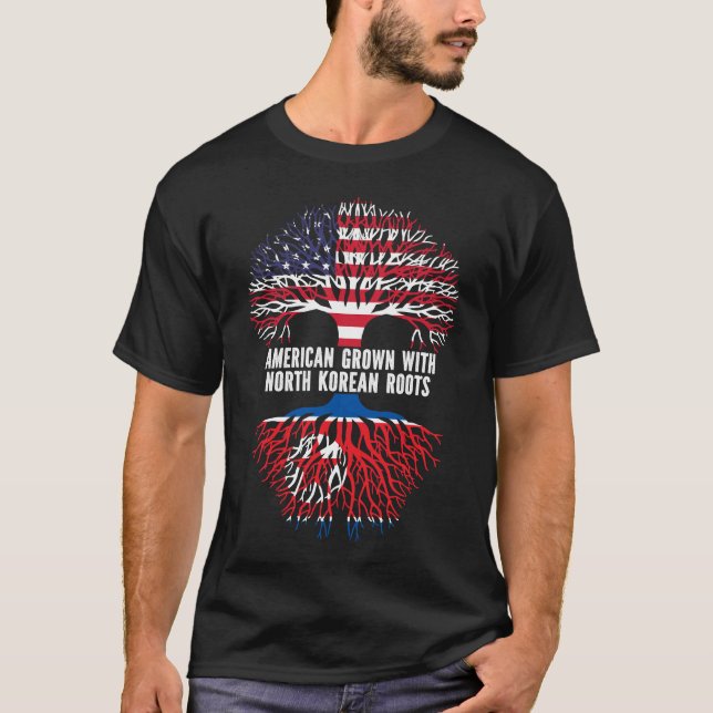 American Grown with North Korean Roots USA Flag T-Shirt (Front)