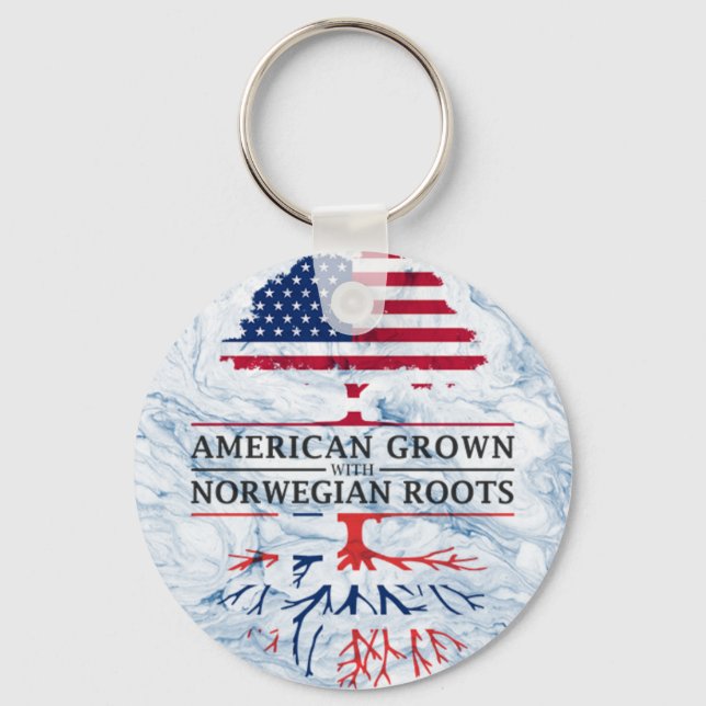 American Grown with Norwegian Roots Marble Style Keychain (Front)