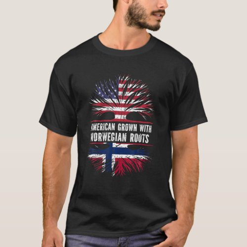 American Grown With Norwegian Roots USA Flag Norwa T_Shirt