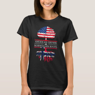 American Grown With Norwegian Roots Usa Flag Tree  T-Shirt