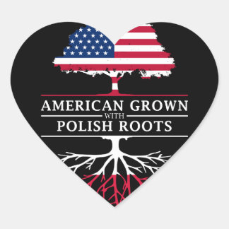 American Grown with Polish Roots Poland Design Heart Sticker