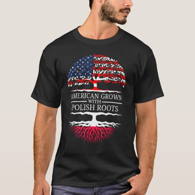 American Grown With Polish Roots Usa Flag Tree Pol T-Shirt (Front)