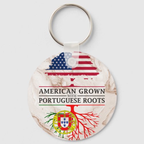 American Grown with Portuguese Roots Marble Style Keychain