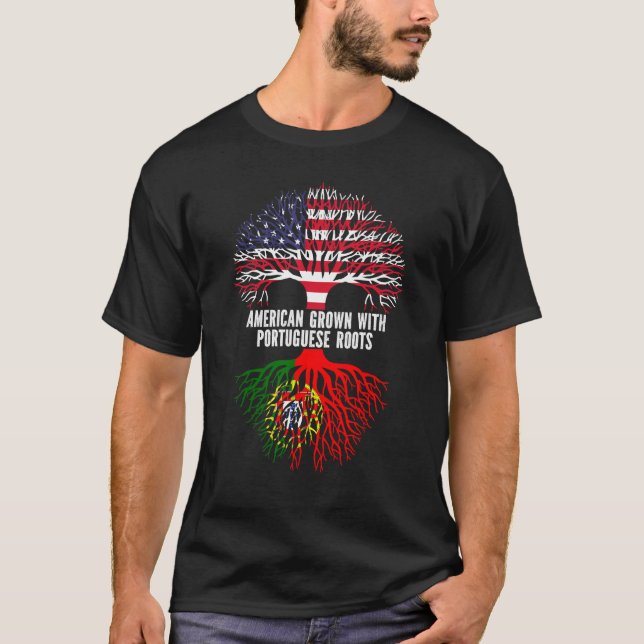 American Grown with Portuguese Roots USA Flag T-Shirt (Front)