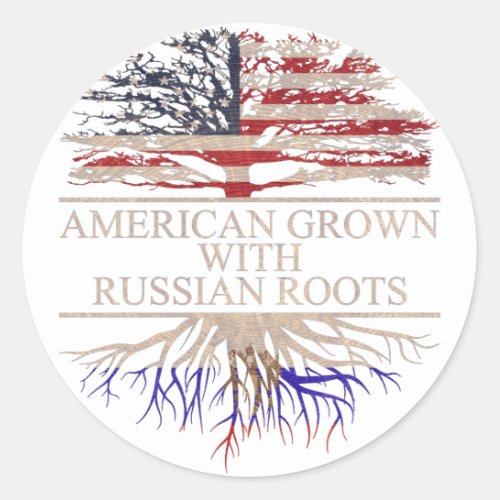 American grown with russian roots classic round sticker