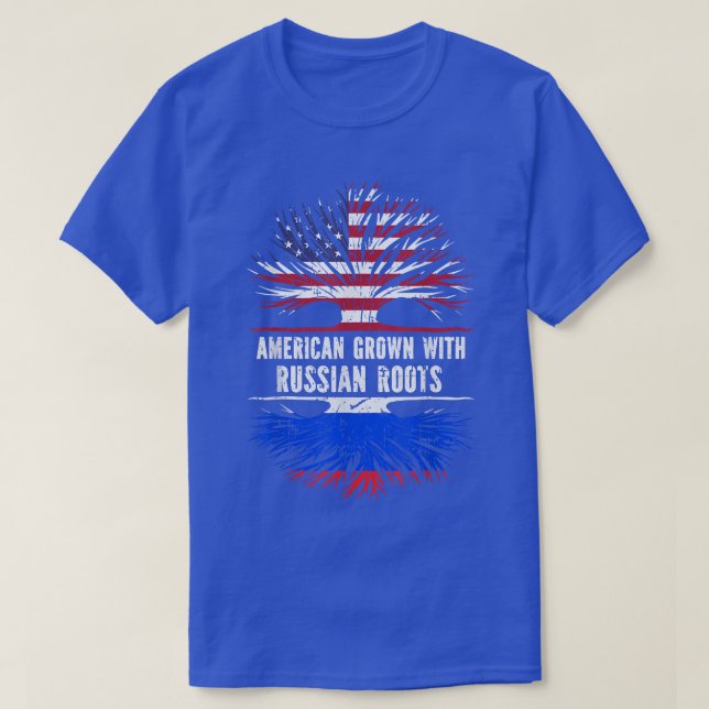 American Grown with Russian Roots USA Flag Russia  T-Shirt (Design Front)