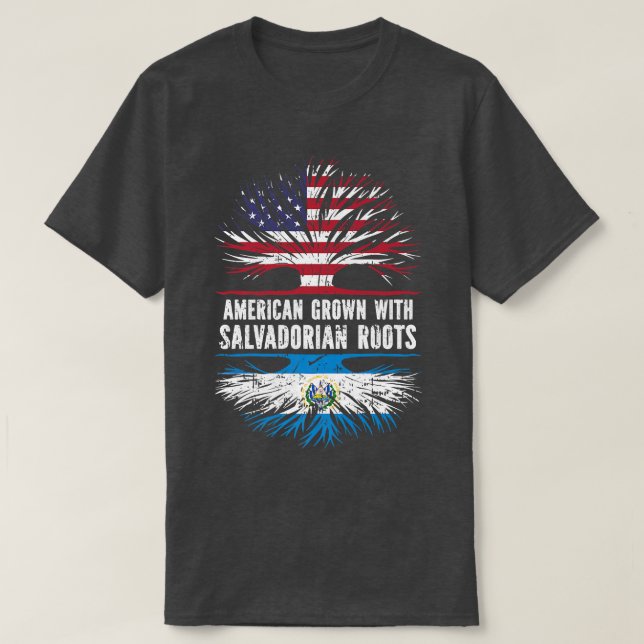 American Grown with Salvadorian Roots USA Flag El  T-Shirt (Design Front)