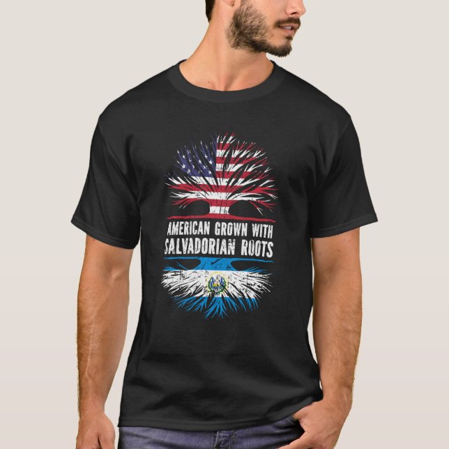 American Grown With Salvadorian Roots Usa Flag El  T-Shirt (Front)