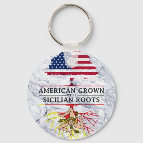 American Grown with Sicilian Roots Marble Style Keychain