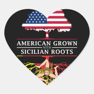 American Grown with Sicilian Roots Sicily Design Heart Sticker