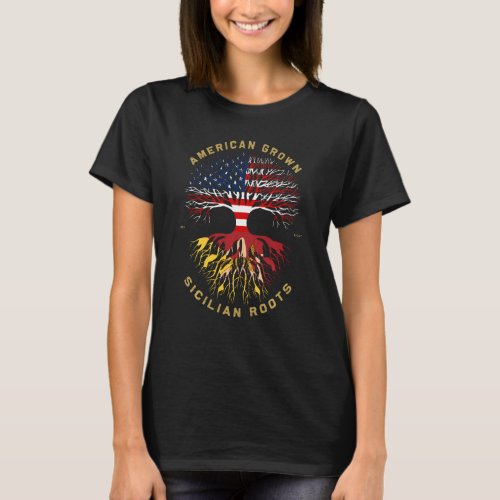 American Grown With Sicilian Roots Tree USA Flag G T_Shirt