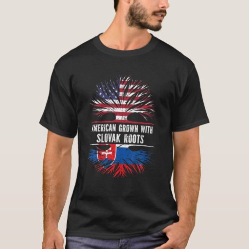 American Grown With Slovak Roots USA Flag Slovakia T_Shirt