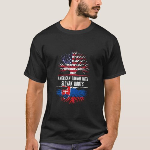 American Grown With Slovak Roots Usa Flag Slovakia T_Shirt