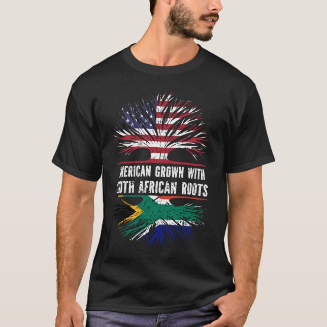 American Grown with South African Roots USA Flag T-Shirt (Front)